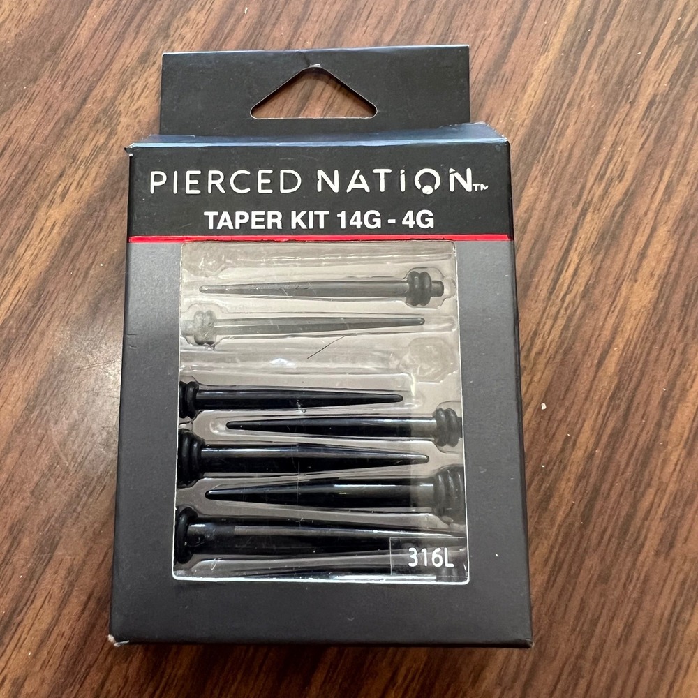 Pierced Nation Taper Kit 14g-4g Black Steel Open Box Missing 2 pieces As IS